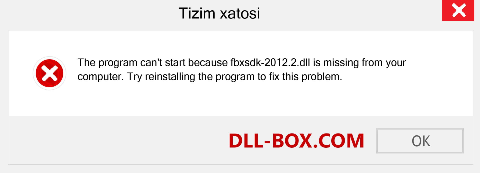 fbxsdk-2012.2.dll fayli yo'qolganmi?. Windows 7, 8, 10 uchun yuklab olish - Windowsda fbxsdk-2012.2 dll etishmayotgan xatoni tuzating, rasmlar, rasmlar